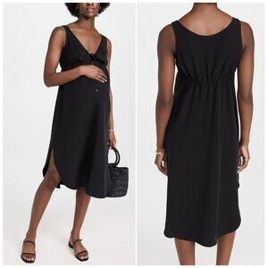 HATCH Nadia Easy Nurse Dress Black Tencel Linen Tie Front Midi Dress | 0